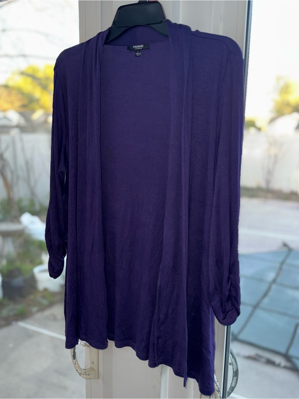 Premise Studio Purple Open Front Cardigan Women’s L Modal Spandex Shrug Duster - Picture 4 of 9